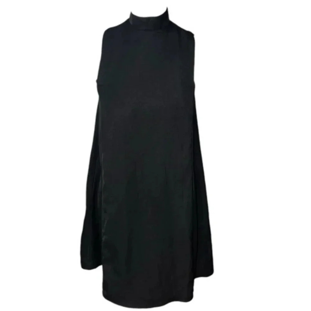 Lucca High Neck Black Flowy Sleveless Tunic Dress